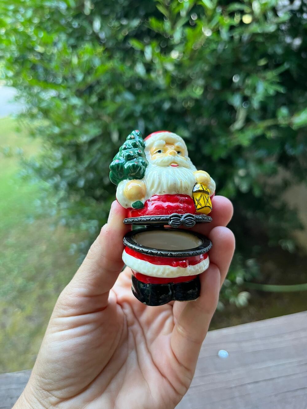 Vintage Santa Claus Trinket Box Christmas Holiday Figurine Lidded Keepsake 3"